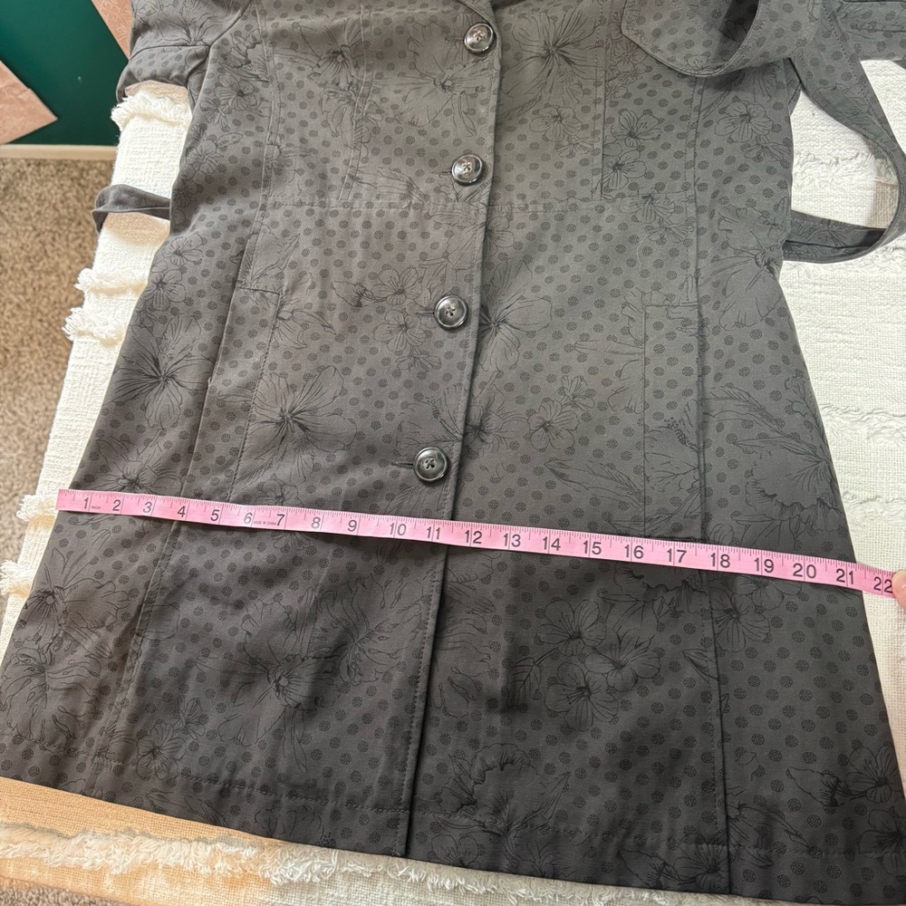 Relativity Polka Dot Hibiscus Floral Black Print Gray Trench Coat Size Small - Picture 14 of 15